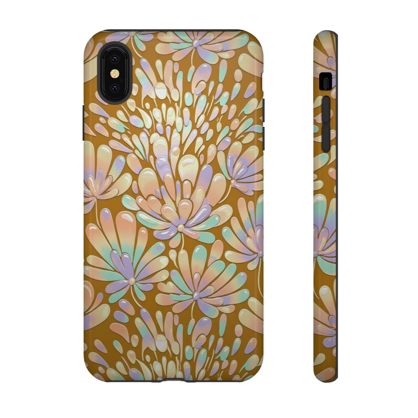 Floral Burst Tough Phone Case – Gold Pastel Botanical Protection