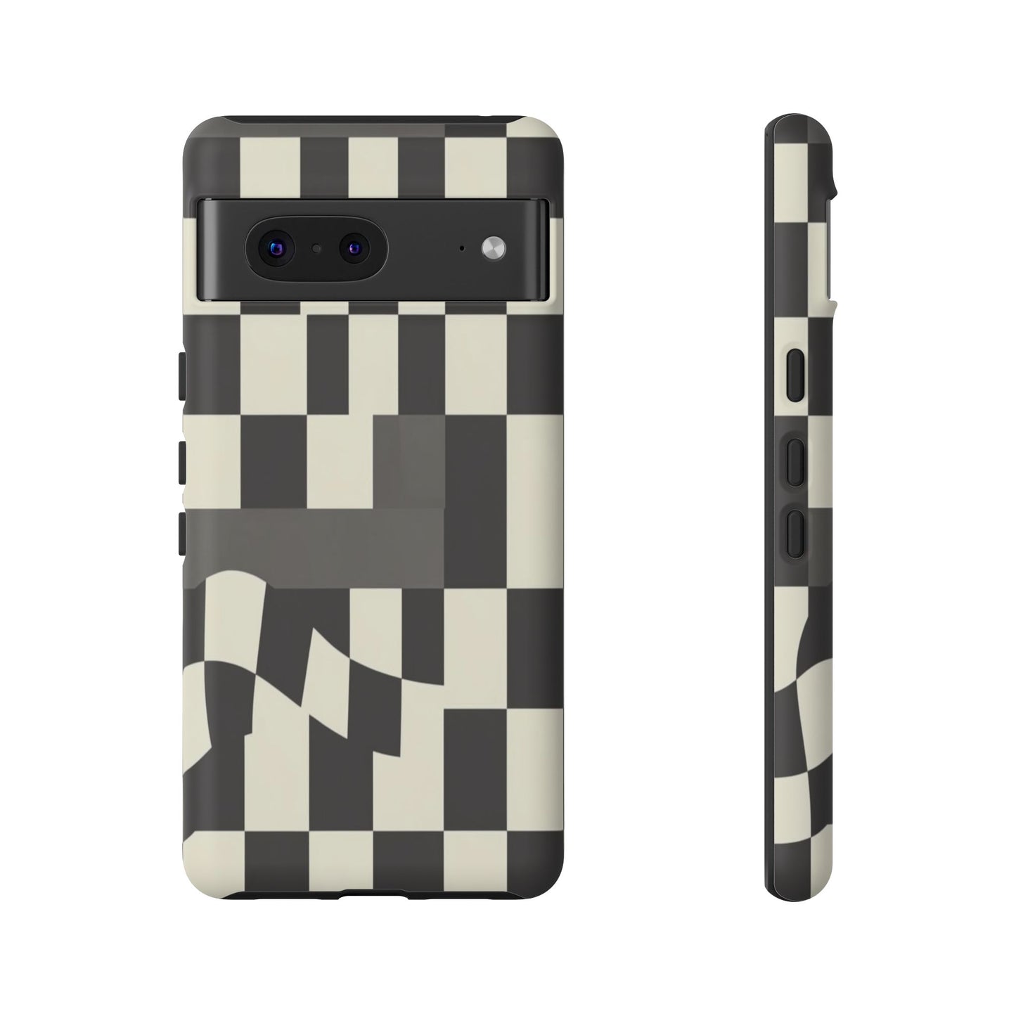 Checkerboard Wave Phone Case — Black & Cream Graphic Tough Case