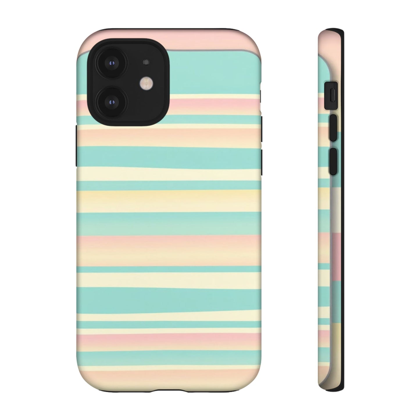 Pastel Striped Tough Phone Case — Mint, Peach & Cream Protective Cover