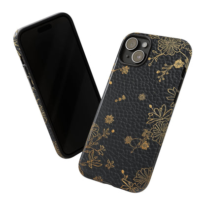 Floral Gold Foil Leather Texture Tough Phone Case