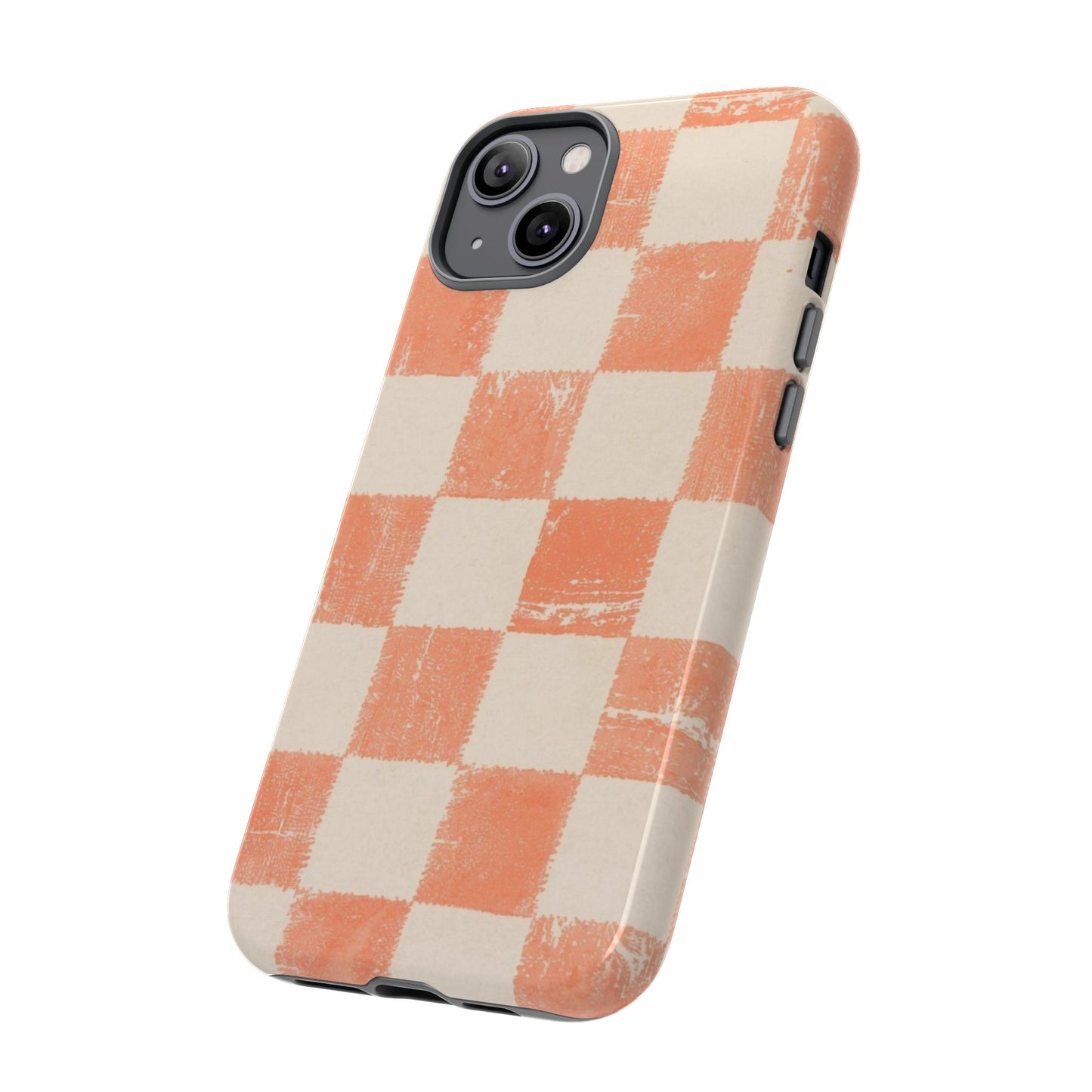 Peach Checkerboard Tough Phone Case — Retro Distressed Grid Design
