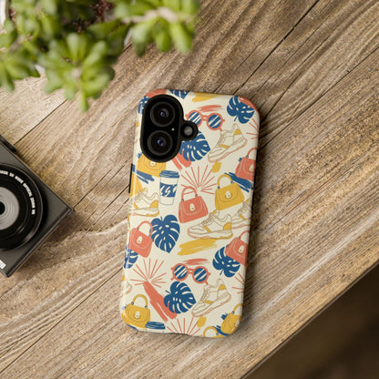 Tough Cases: Retro Summer Pattern Phone Case – Sunglasses, Sneakers & Tropical Leaves