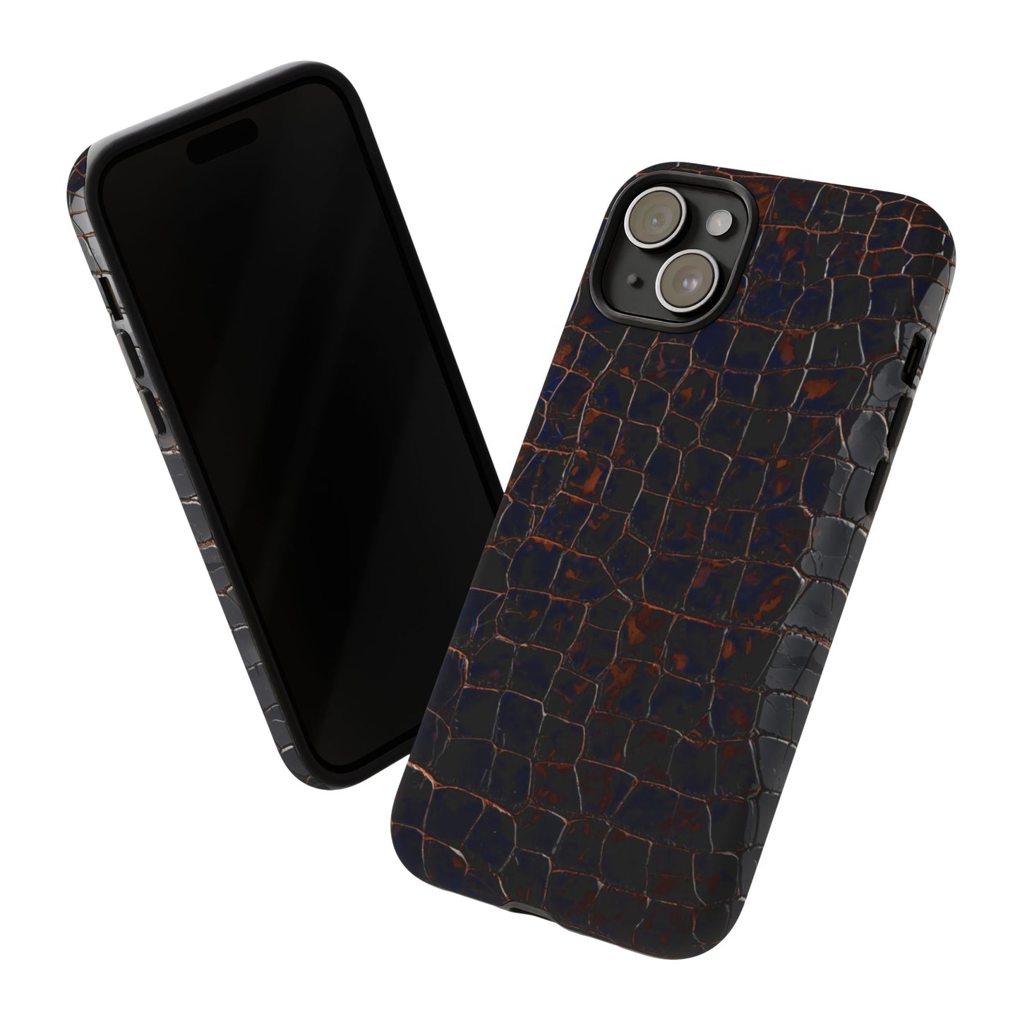 Croc-Embossed Tough Phone Case — Shockproof Black Alligator Texture