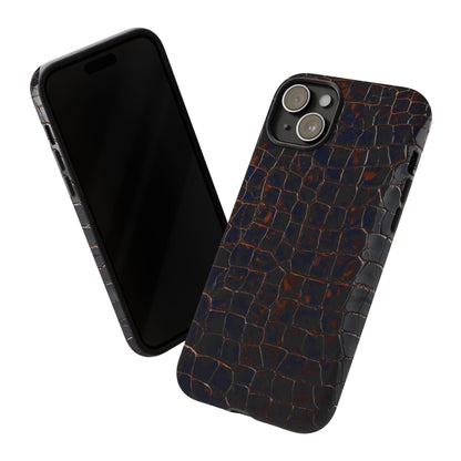 Croc-Embossed Tough Phone Case — Shockproof Black Alligator Texture