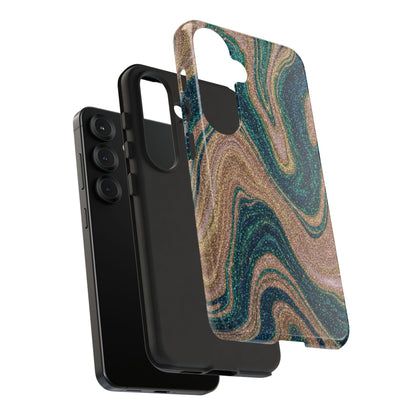 Marbled Teal & Gold Phone Case — Glitter Swirl Tough Case