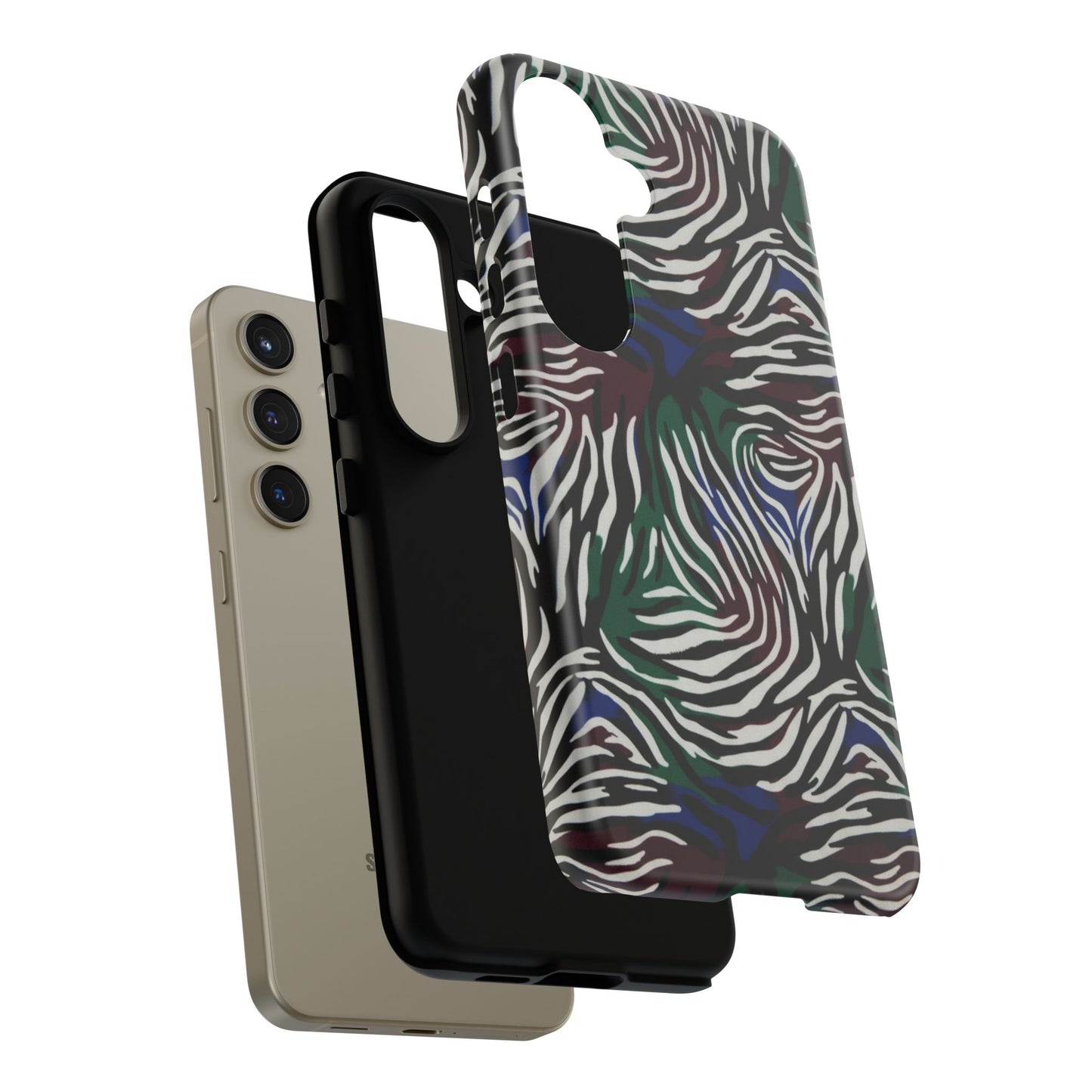 Zebra Camo Tough Phone Case – Green & Blue Animal Print Protective Cover