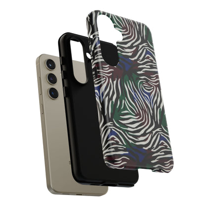 Zebra Camo Tough Phone Case – Green & Blue Animal Print Protective Cover