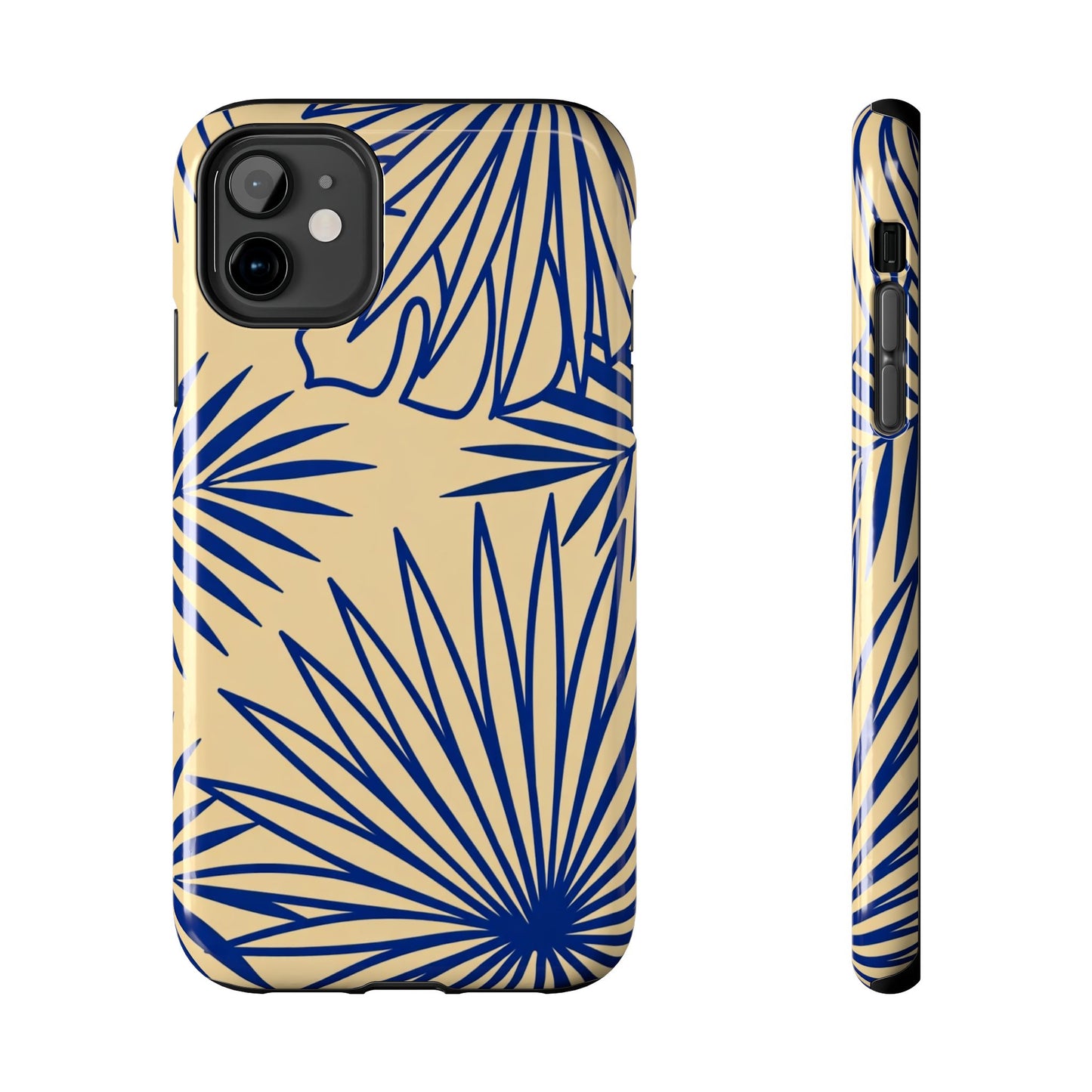 Tropical Palm Pattern Tough Phone Case — Navy Blue Fan Leaves on Sand
