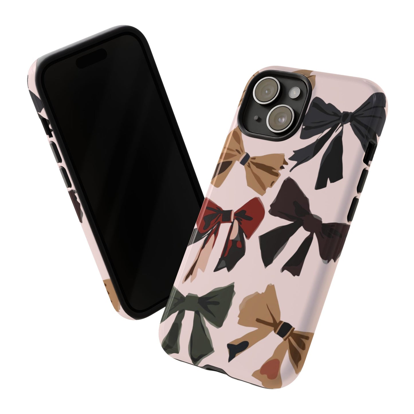 Bow Pattern Phone Case - Pink, Brown & Black Bows Protective Cover