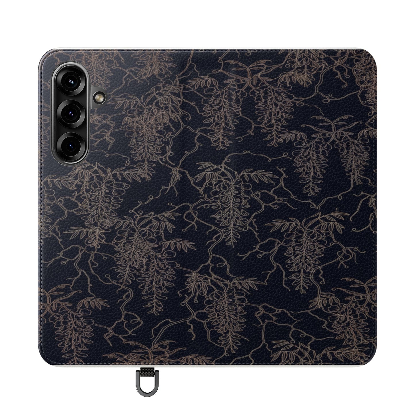 Botanical Noir Flip Phone Case — Dark Floral Wallet Cover with Card Slots