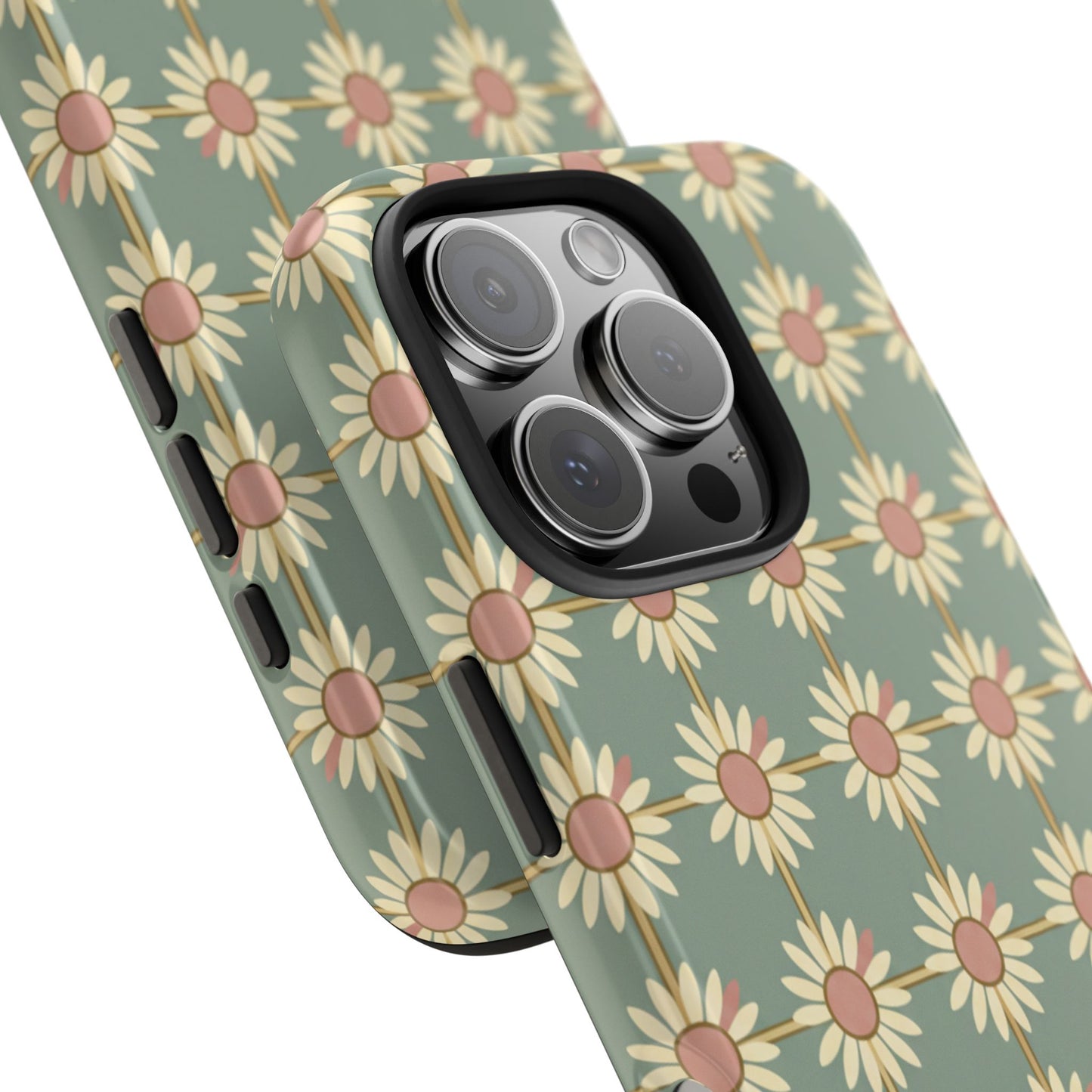Daisy Pattern Tough Phone Case — Retro Floral Protective Cover