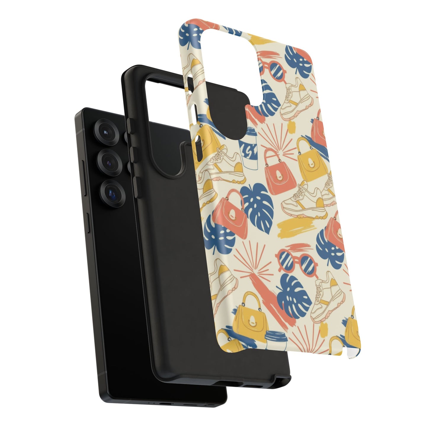 Tough Cases: Retro Summer Pattern Phone Case – Sunglasses, Sneakers & Tropical Leaves