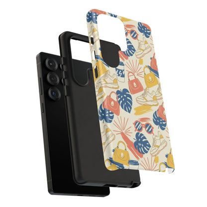 Tough Cases: Retro Summer Pattern Phone Case – Sunglasses, Sneakers & Tropical Leaves