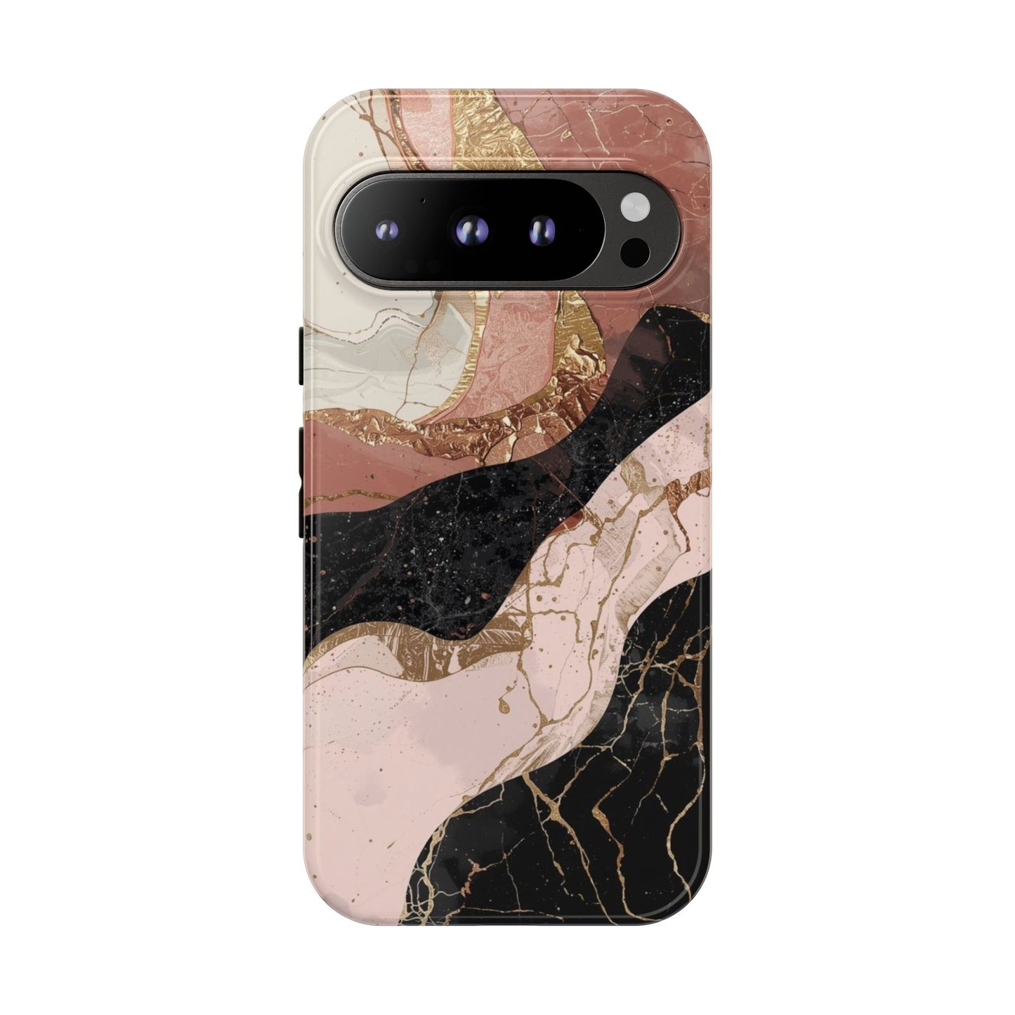 Marbled Rose Gold Phone Case — Abstract Pink & Black Protective Tough Case