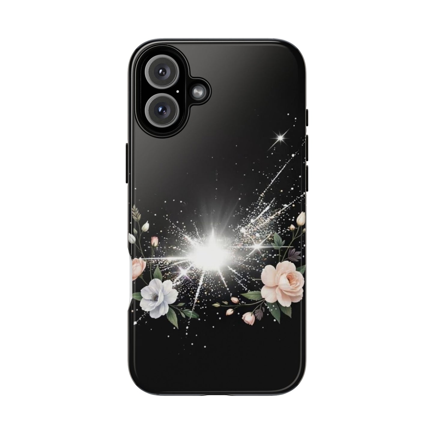 Floral Burst Phone Case — Protective Black Sparkle Design