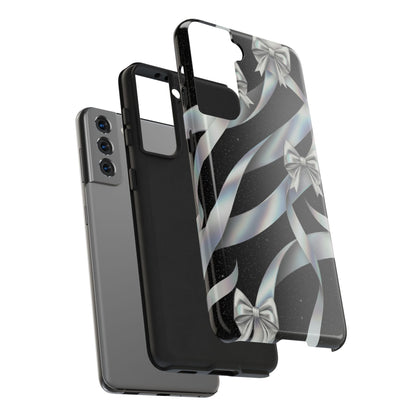 Silver Ribbon Bow Tough Phone Case — Glitter Black Protective Phone Case
