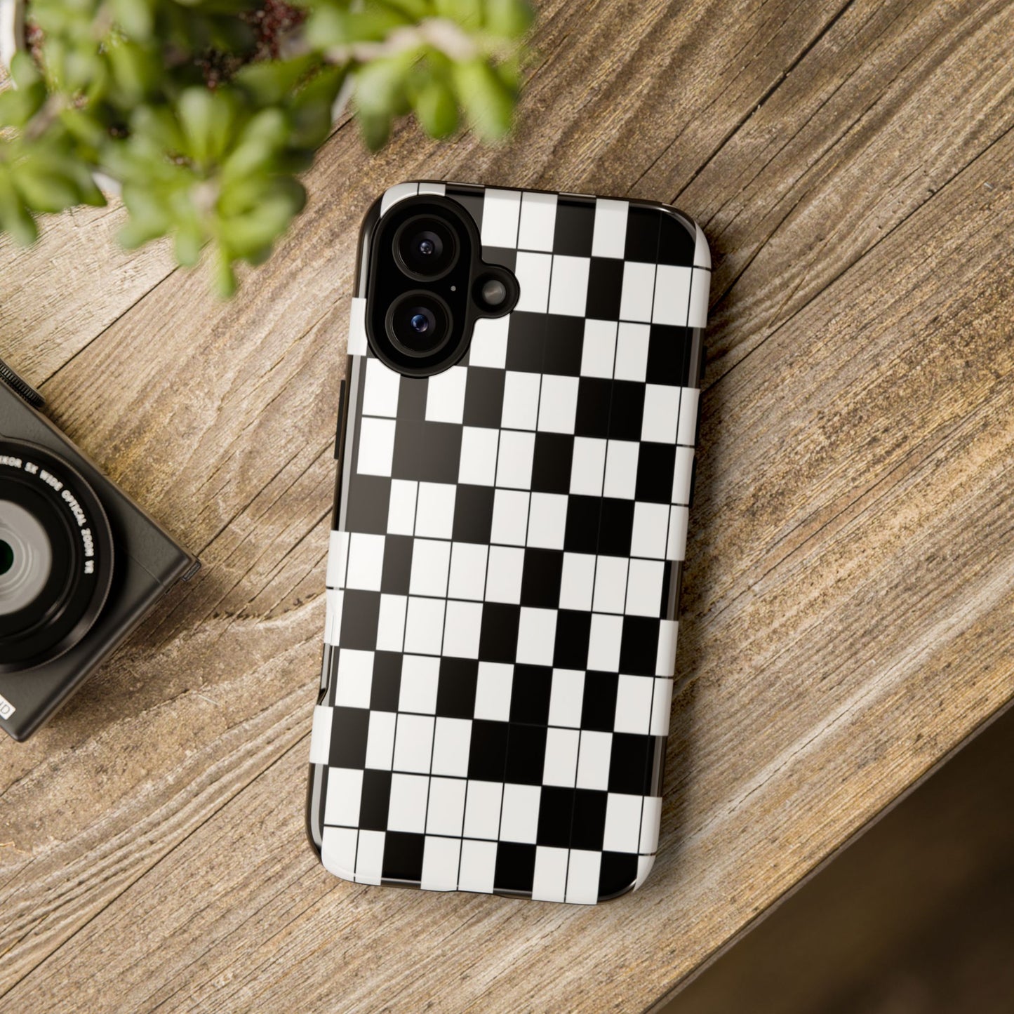 Crossword Grid Phone Case — Black & White Puzzle Pattern Tough Phone Cover
