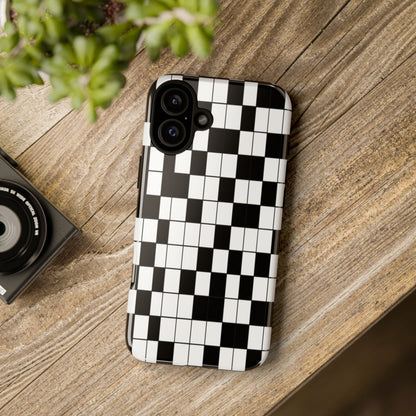 Crossword Grid Phone Case — Black & White Puzzle Pattern Tough Phone Cover