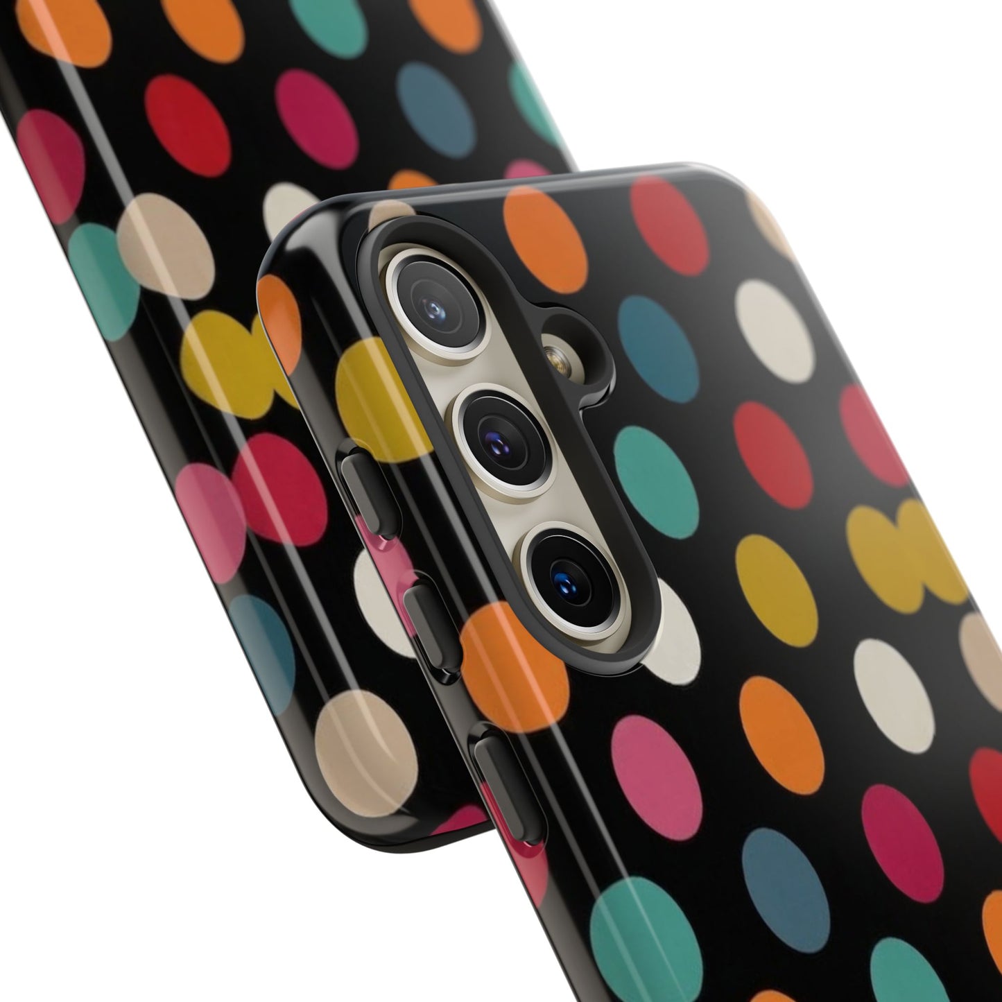 Polka Dot Tough Phone Case – Colorful Retro Dots on Black