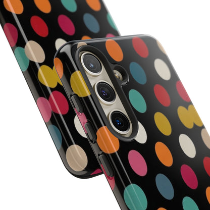 Polka Dot Tough Phone Case – Colorful Retro Dots on Black
