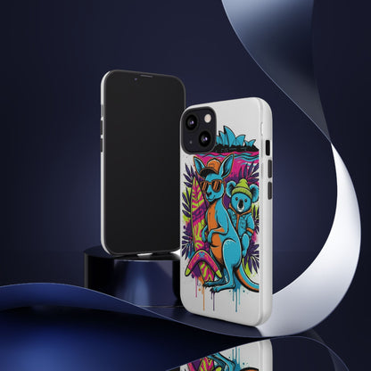 Kangaroo & Koala Surf Phone Case — Retro Neon Beach Art Tough Case