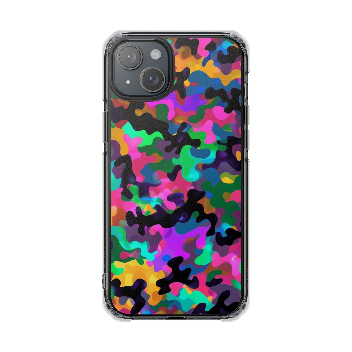 Clear Magnetic Impact Phone Case — Neon Camo Protective Cover