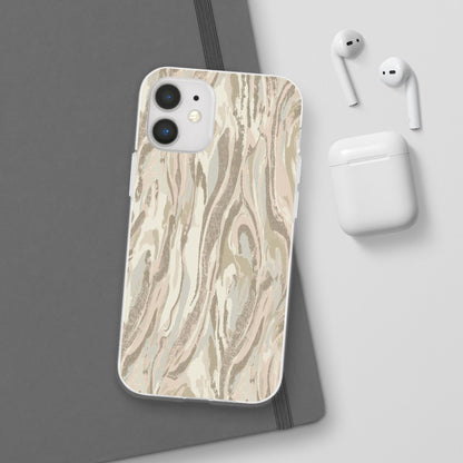 Neutral Marble Swirl Flexi Phone Case — Beige Abstract Protective Cover
