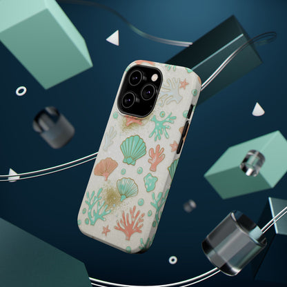 Sea Shells Magnetic Impact Phone Case — Pastel Coral & Teal Beach Design