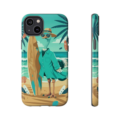 Phone Case — Retro Dressed Seagull Surfing Beach Illustration