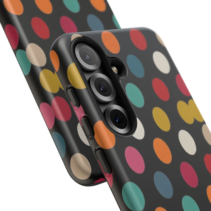 Polka Dot Tough Phone Case – Colorful Retro Dots on Black