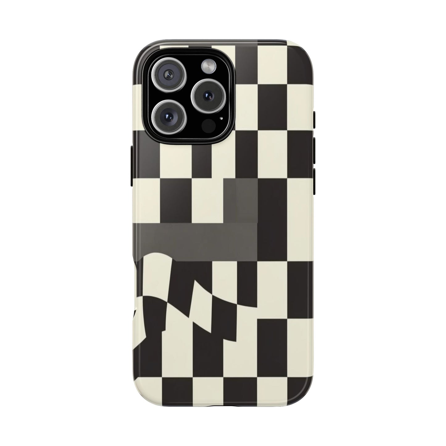 Checkerboard Wave Phone Case — Black & Cream Graphic Tough Case
