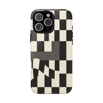 Checkerboard Wave Phone Case — Black & Cream Graphic Tough Case