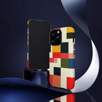 Abstract Color Block Tough Phone Case — Retro Geometric Protective Cover