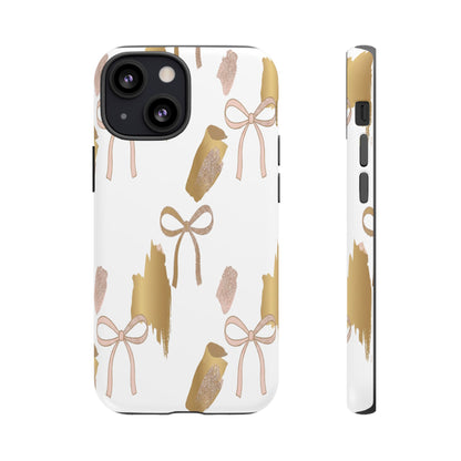 Phone Case — Gold Brushstroke & Blush Bow Pattern