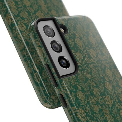 Vintage Floral Tough Phone Case — Green Damask Protective Cover