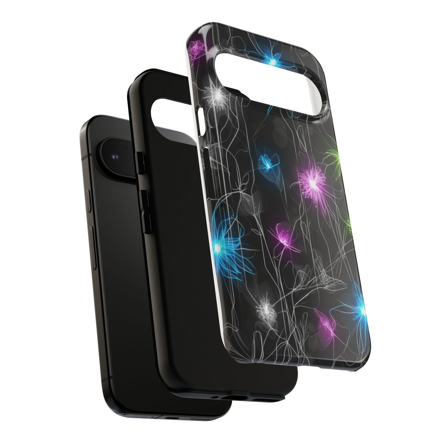 Neon Floral Tough Phone Case — Glow Flower Protective iPhone Cover