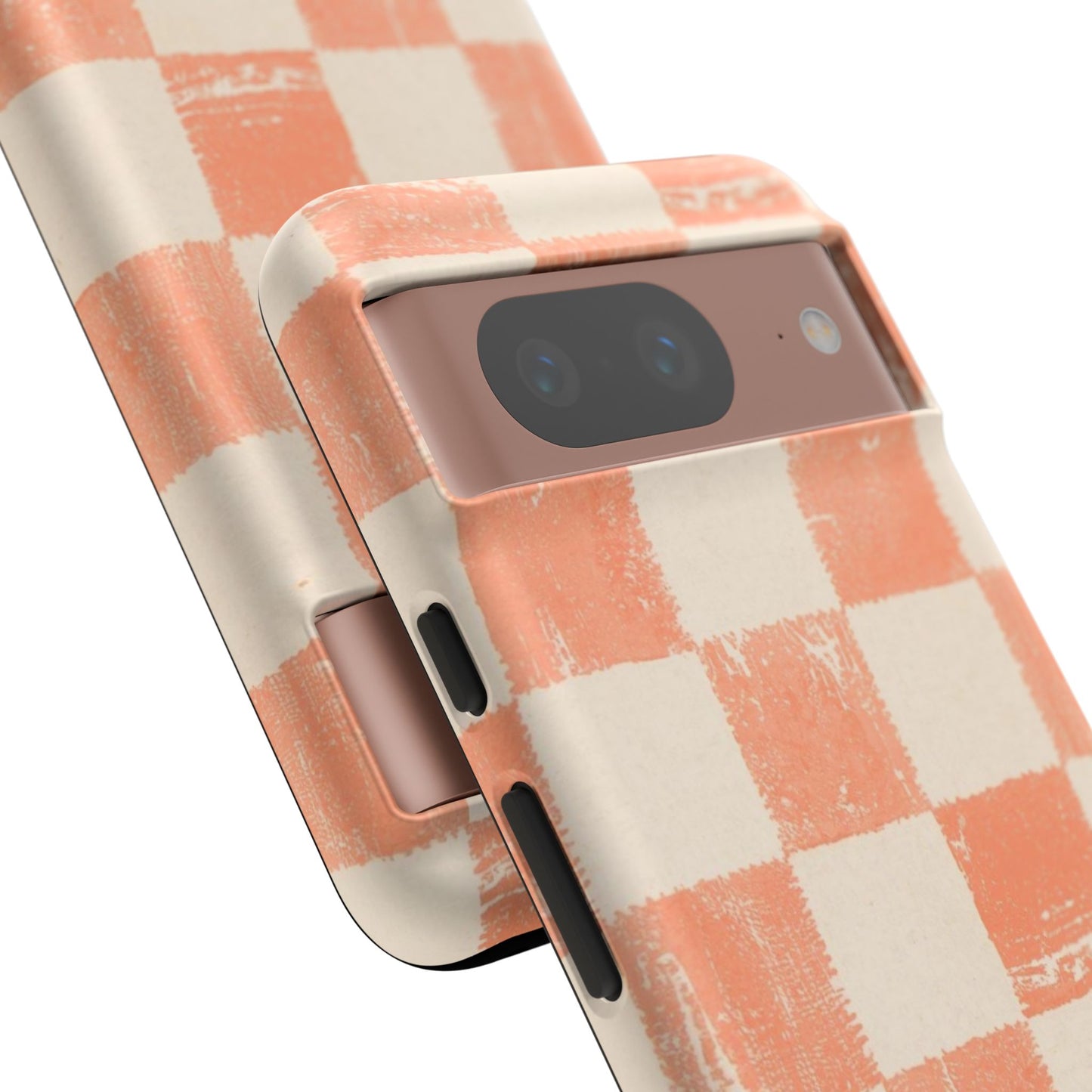 Peach Checkerboard Tough Phone Case — Retro Distressed Grid Design