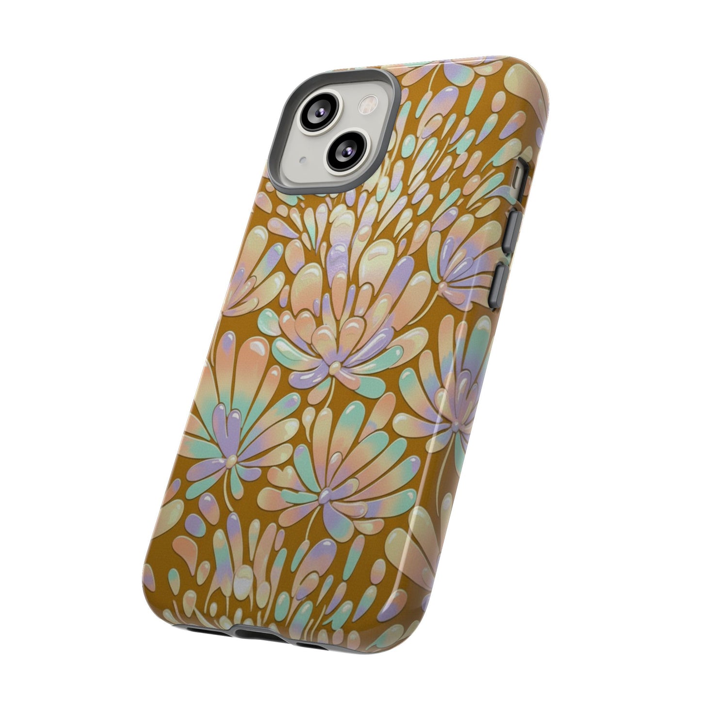 Floral Burst Tough Phone Case – Gold Pastel Botanical Protection