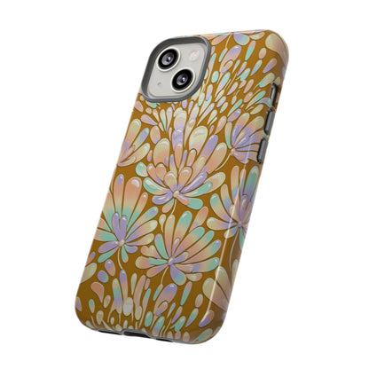 Floral Burst Tough Phone Case – Gold Pastel Botanical Protection