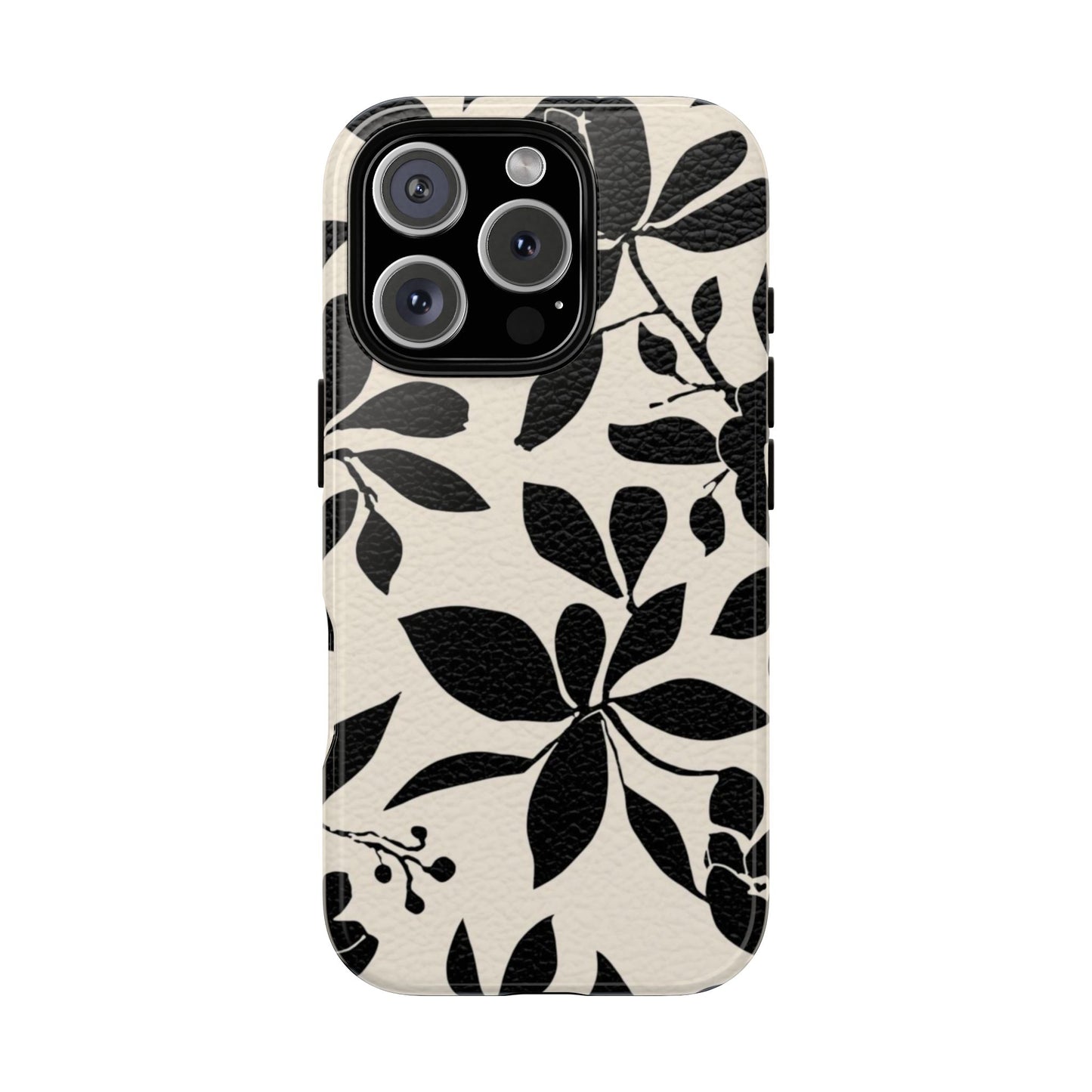Black Floral Pattern Phone Case — Monochrome Botanical Tough Case