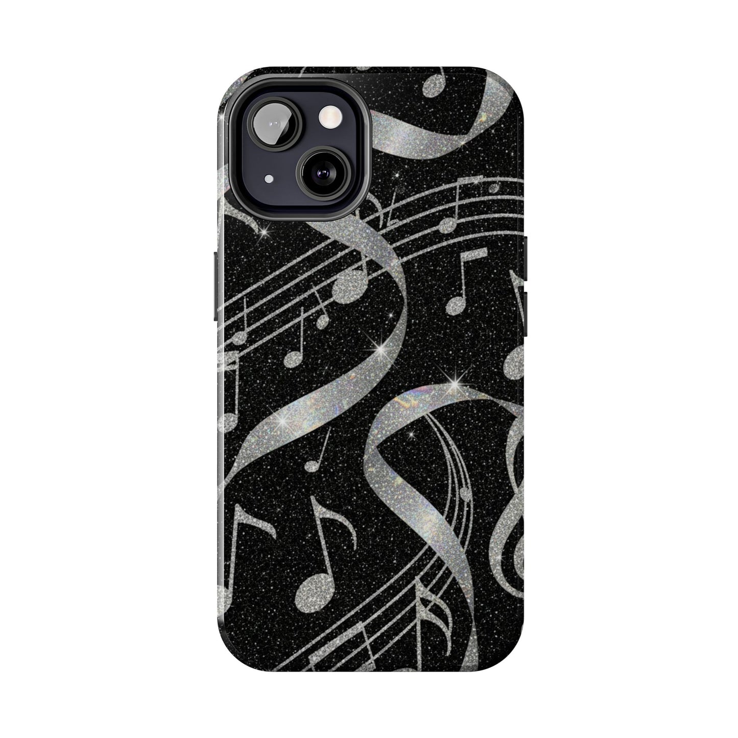 Musical Notes Tough Phone Case – Glitter Black Musician Phone Cover
