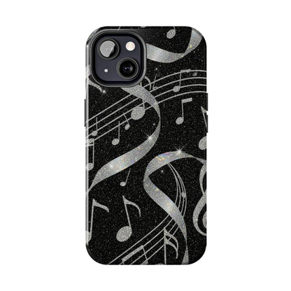 Musical Notes Tough Phone Case – Glitter Black Musician Phone Cover