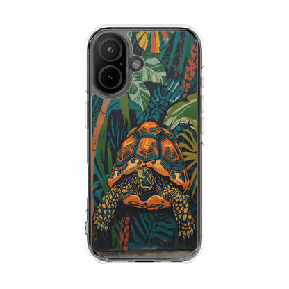 Tortoise Jungle Magnetic Clear Phone Case — Protective Clear Case with Tropical Tortoise Art