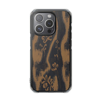 Clear Magnetic Phone Case — Rustic Woodgrain Floral Design