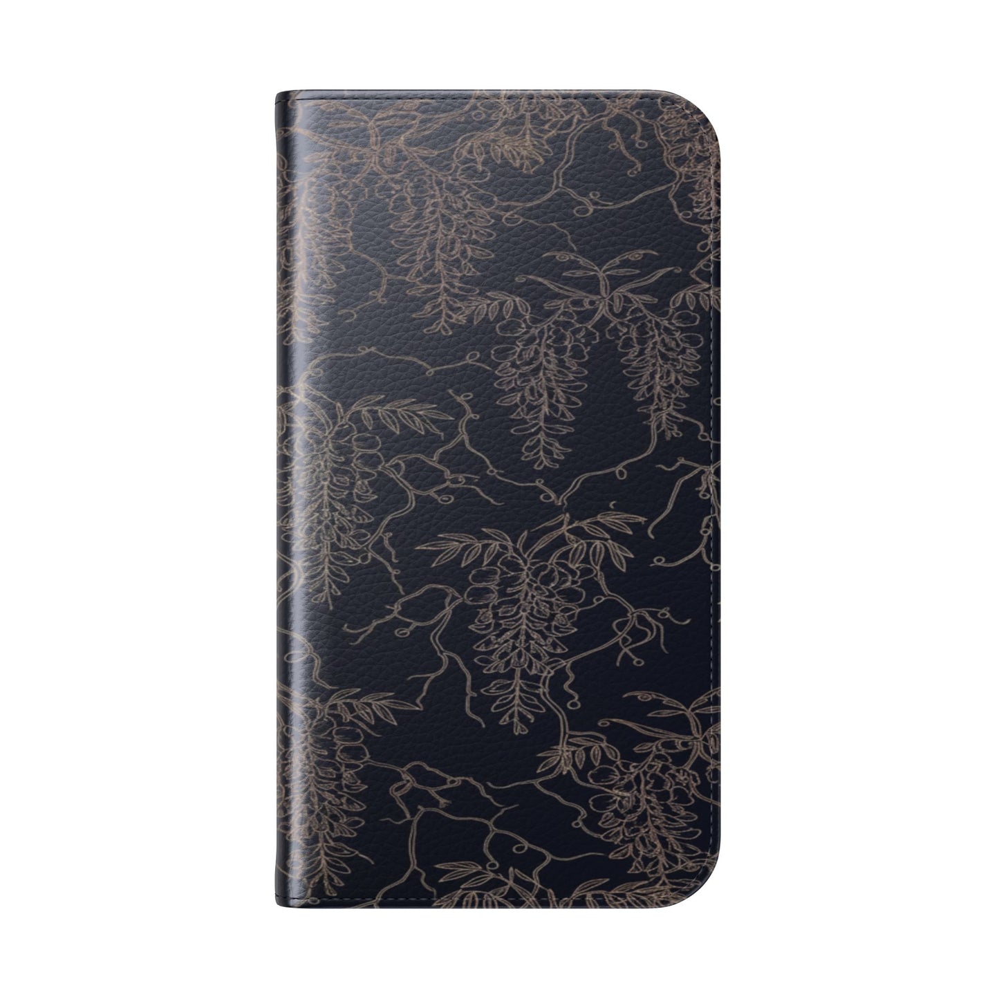 Botanical Noir Flip Phone Case — Dark Floral Wallet Cover with Card Slots