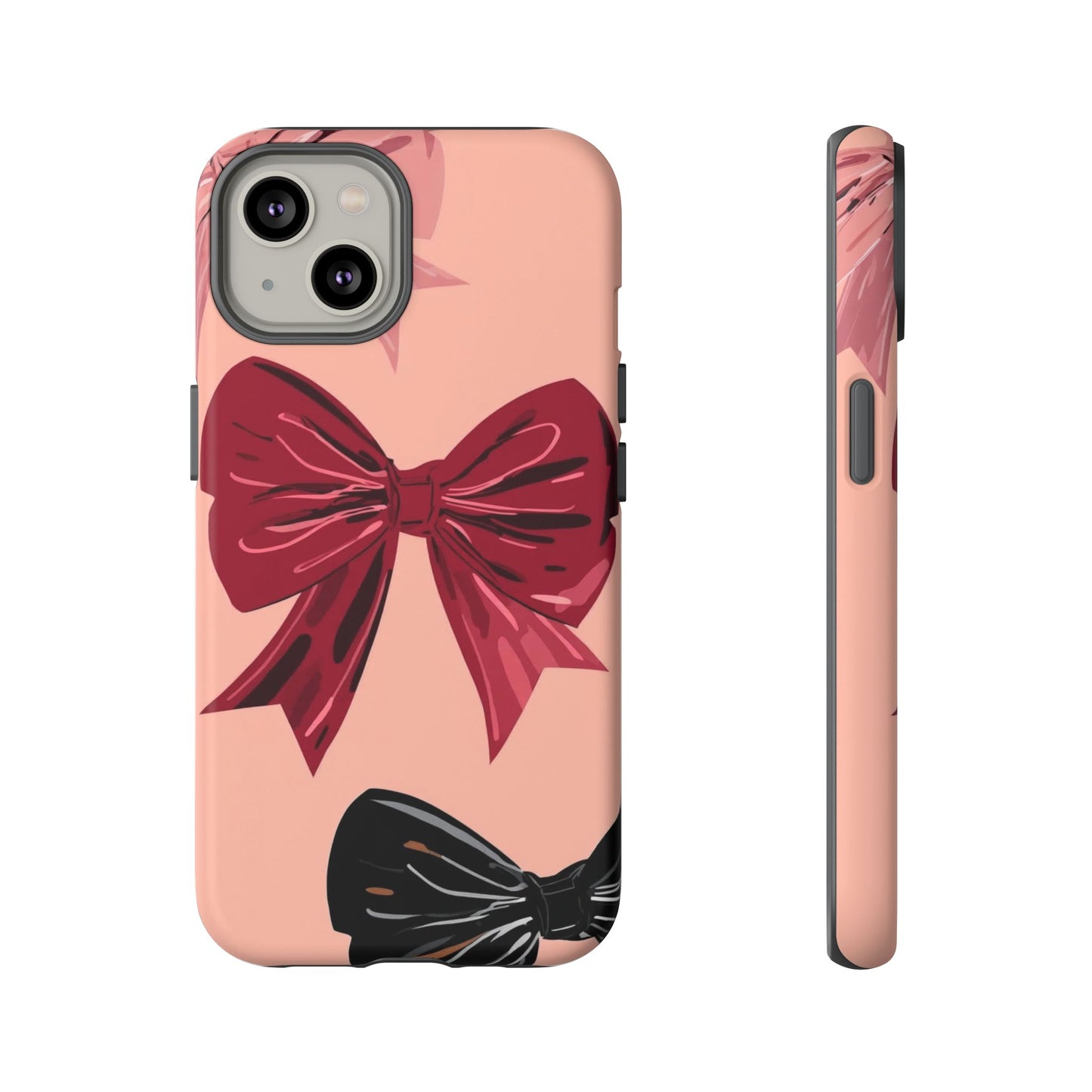 Bow Pattern Tough Phone Case — Pink, Red & Black Decorative Bows