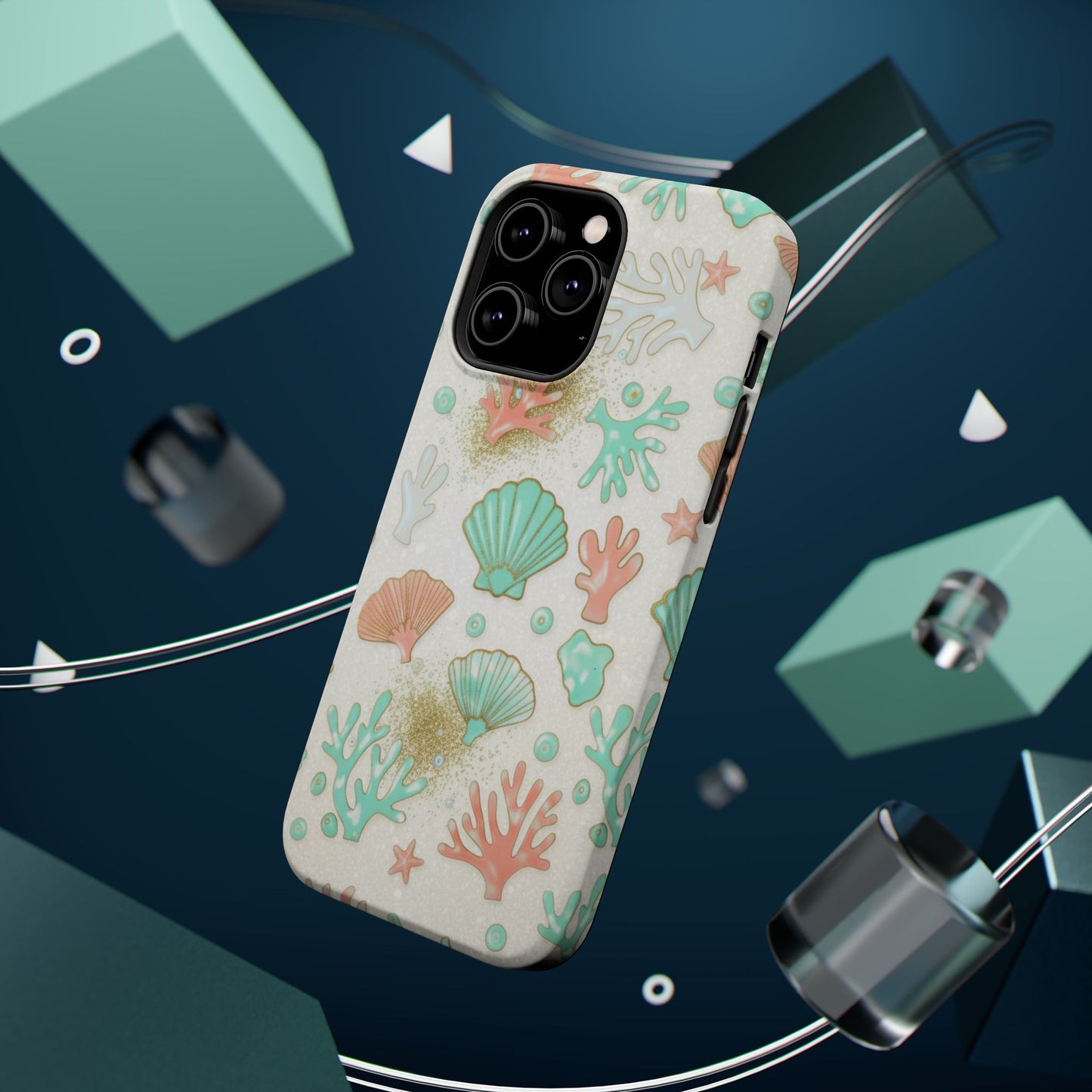 Sea Shells Magnetic Impact Phone Case — Pastel Coral & Teal Beach Design