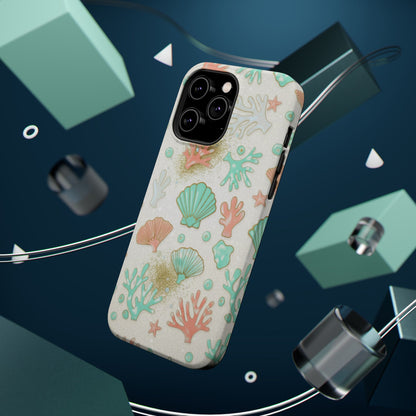 Sea Shells Magnetic Impact Phone Case — Pastel Coral & Teal Beach Design
