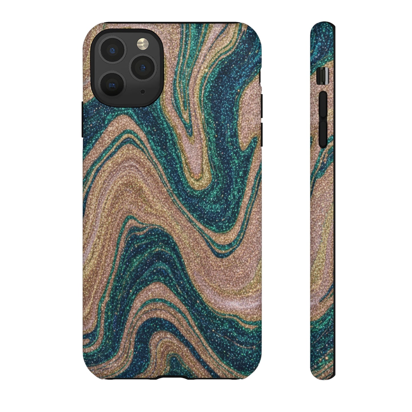 Marbled Teal & Gold Phone Case — Glitter Swirl Tough Case
