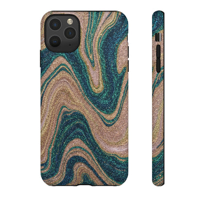 Marbled Teal & Gold Phone Case — Glitter Swirl Tough Case